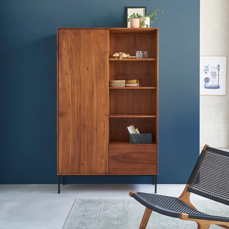 Armadio in teak massello e metallo 110 cm
