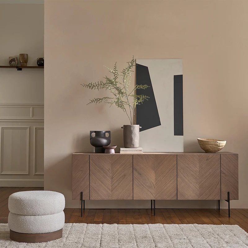 Credenza in mindi massello e metallo finitura noce 200 cm