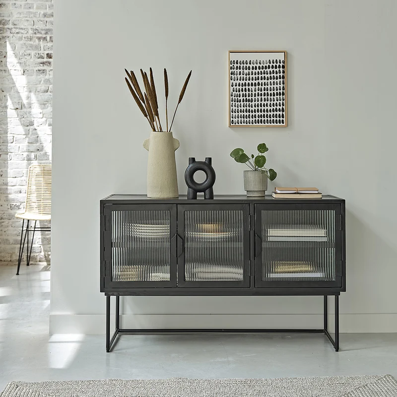 Credenza in metallo e vetro ondulato 120 cm