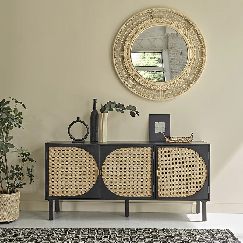Credenza in mango massello e midollino 160 cm