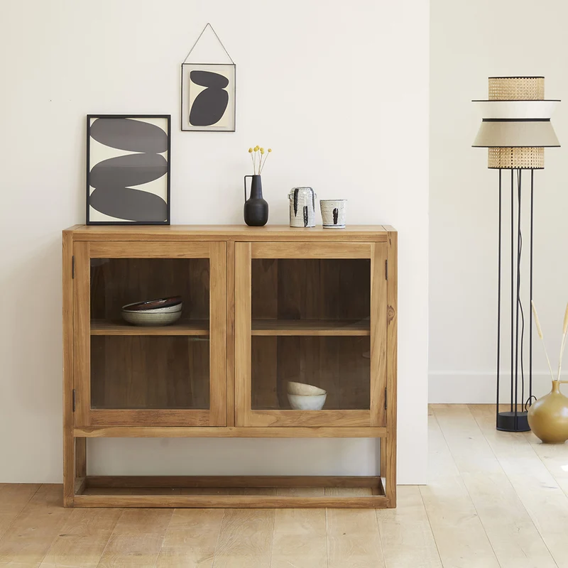 Credenza in teak massello e vetro 120 cm