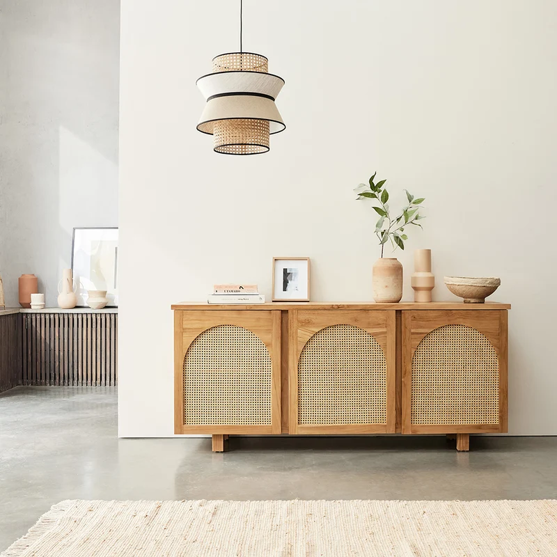Credenza in teak massello e cannage 183 cm