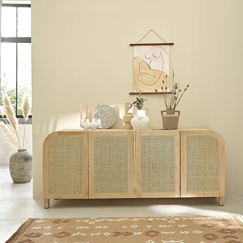 Credenza in mindi massello e cannage 190 cm