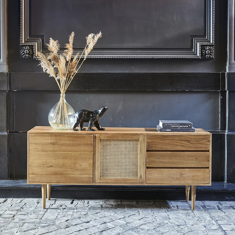Credenza in mindi massello e cannage 175 cm