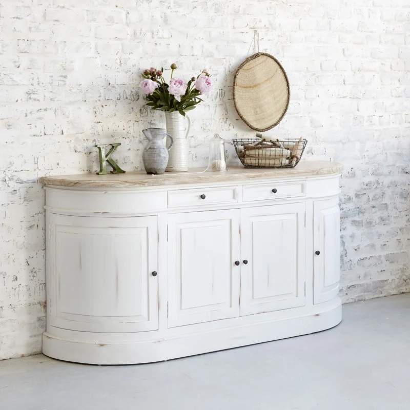Credenza bianca in mogano e teak massello 180 cm