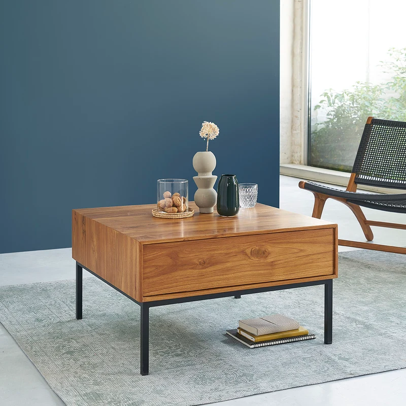 Tavolino in teak massello e metallo 70 cm