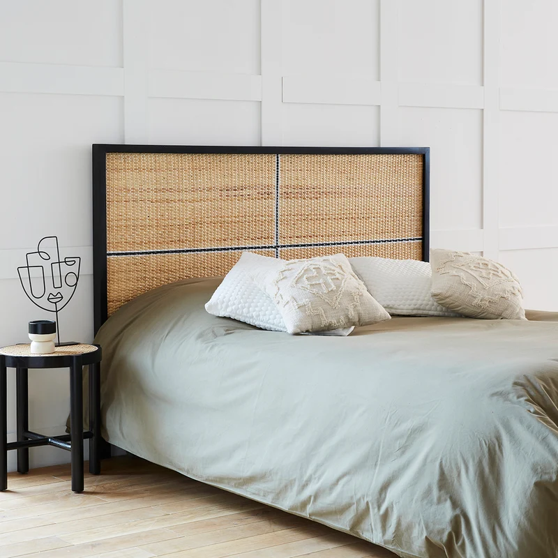 Testiera in rattan e legno mogano 160 cm