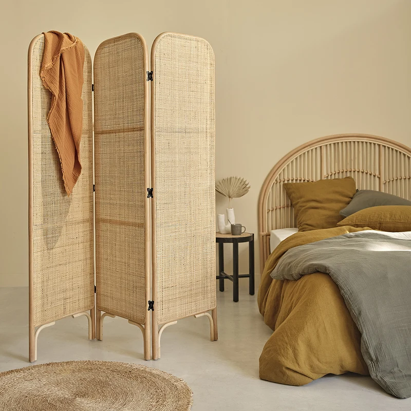 Paravento in rattan e cannage 3 pannelli
