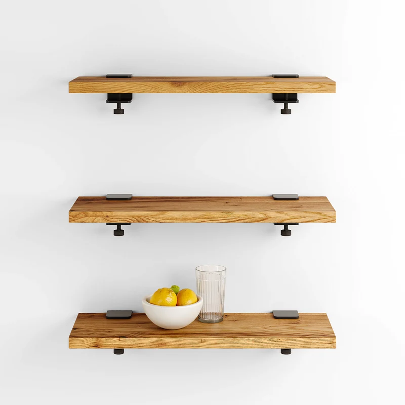 Lot de 3 étagères murales BRACKET - bois ancien recyclé - 60 à 150cm