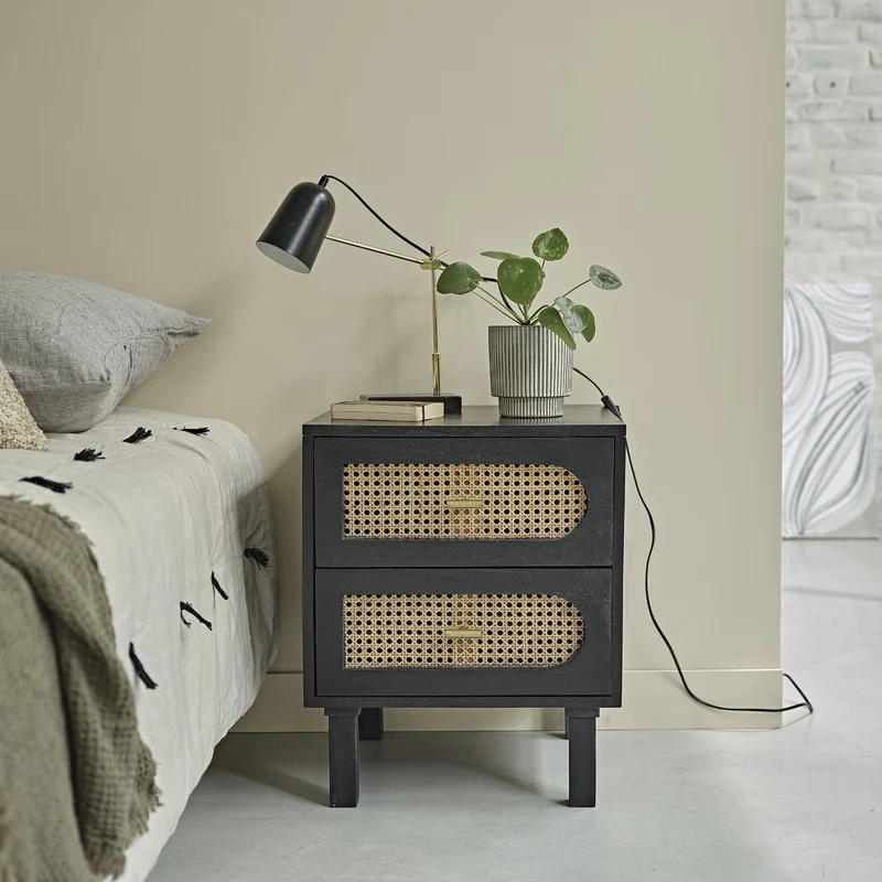 Comodino in mango massello e midollino 45 cm