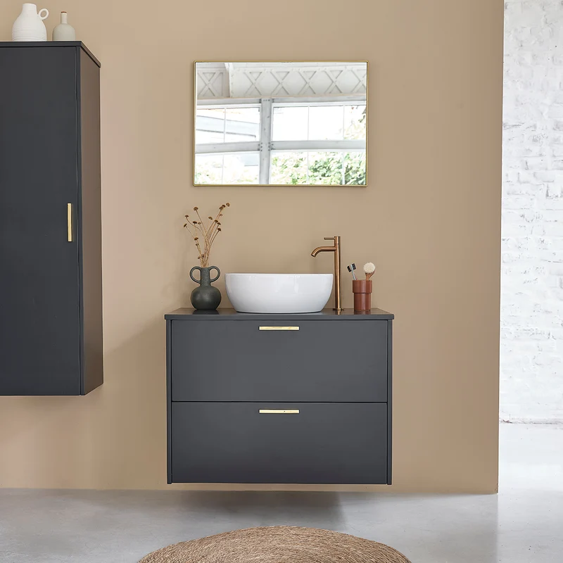 Mobile sottolavabo sospeso in acacia massello nero 80 cm