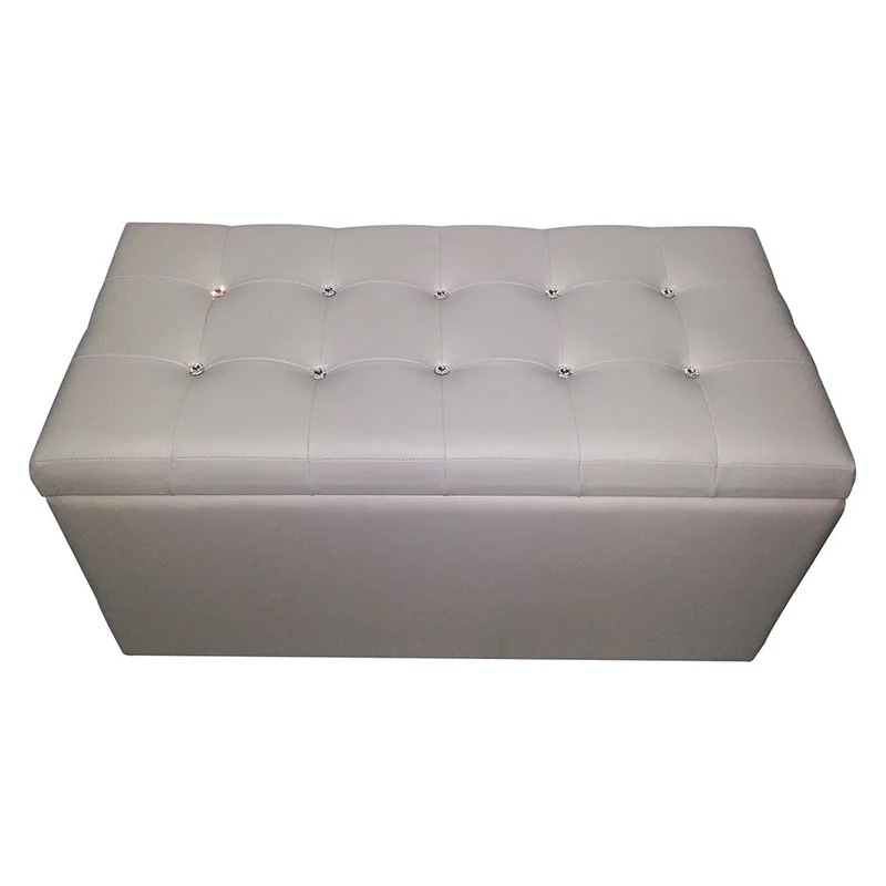 Baule Cassapanca Pouf Contenitore in Similpelle e Cristalli Renier Avorio