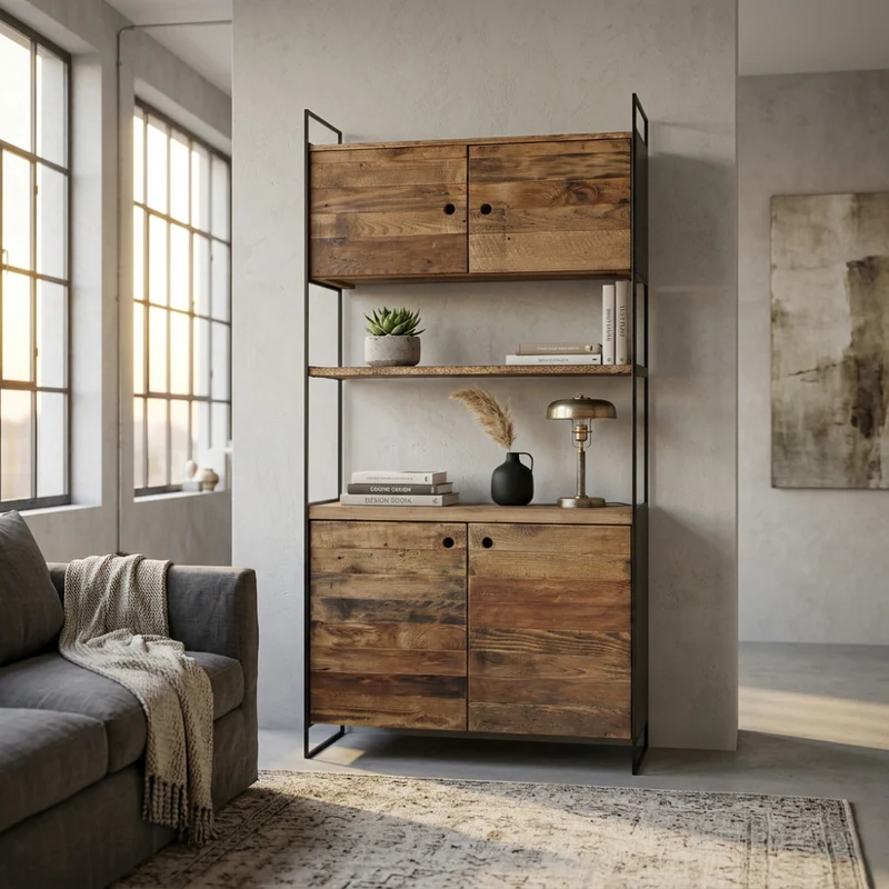 Credenza Alta Dennis in Pino Riciclato