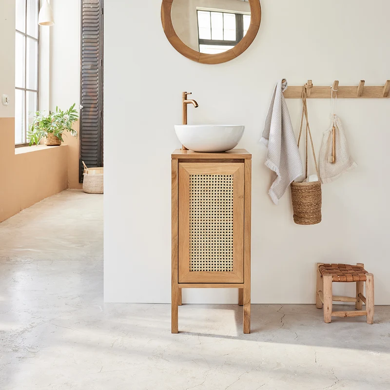 Lavamano in teak massello e cannage 35 cm