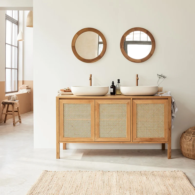 Mobile per lavabo in teak massello e cannage 145 cm