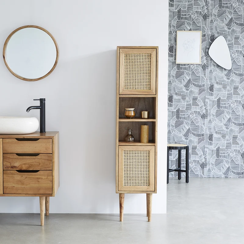 Colonna da bagno in mindi massello e cannage 150 cm