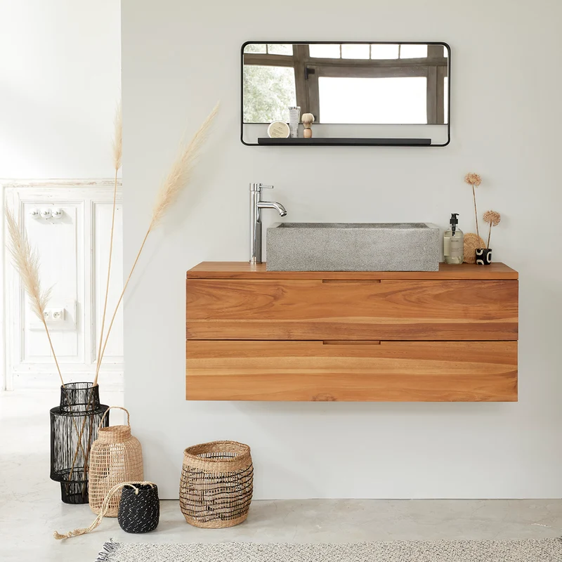 Mobile da bagno in teak massello sospeso 115 cm