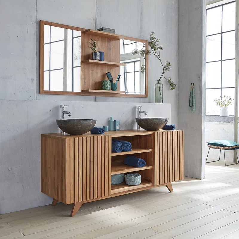 Mobile per lavabo in teak massello da 160 cm con doghe