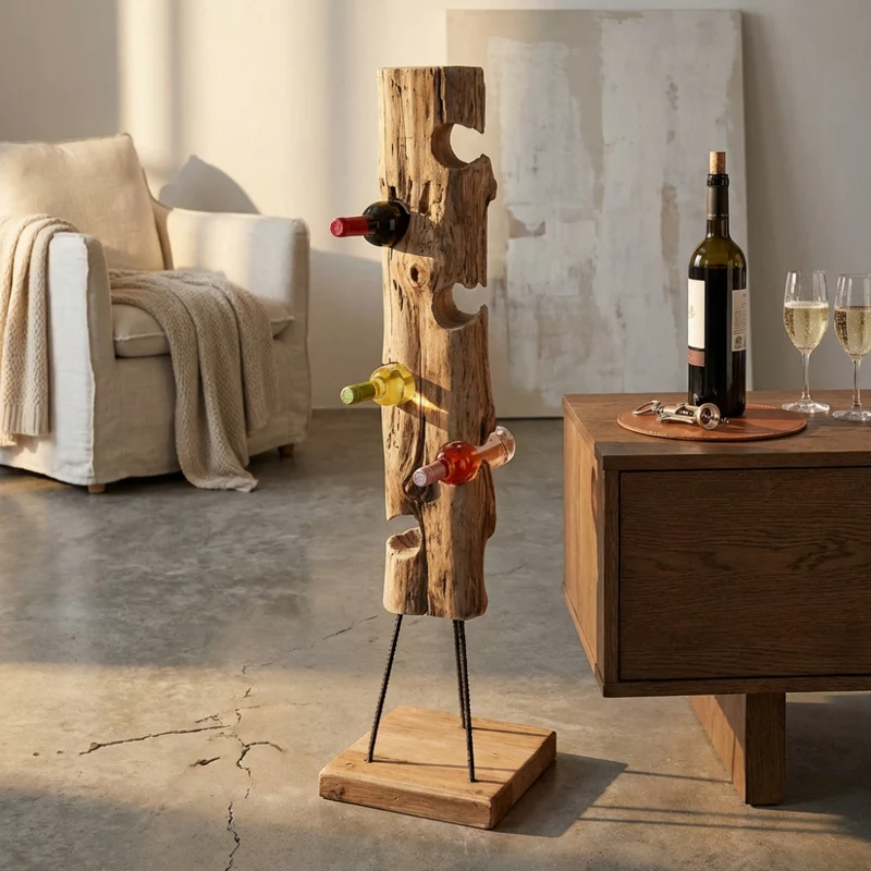 Porta Bottiglie Ashlee in Legno Naturale e Ferro