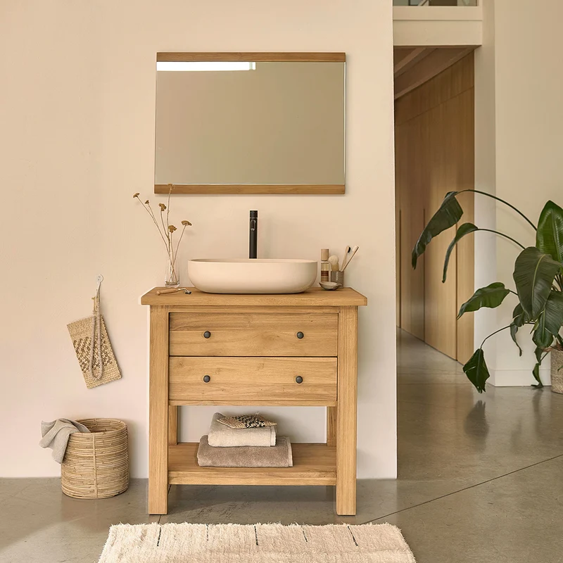 Mobile sottolavabo in teak massello riciclato 82 cm