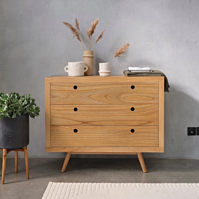 Cassettiera in mindi massello 110 cm