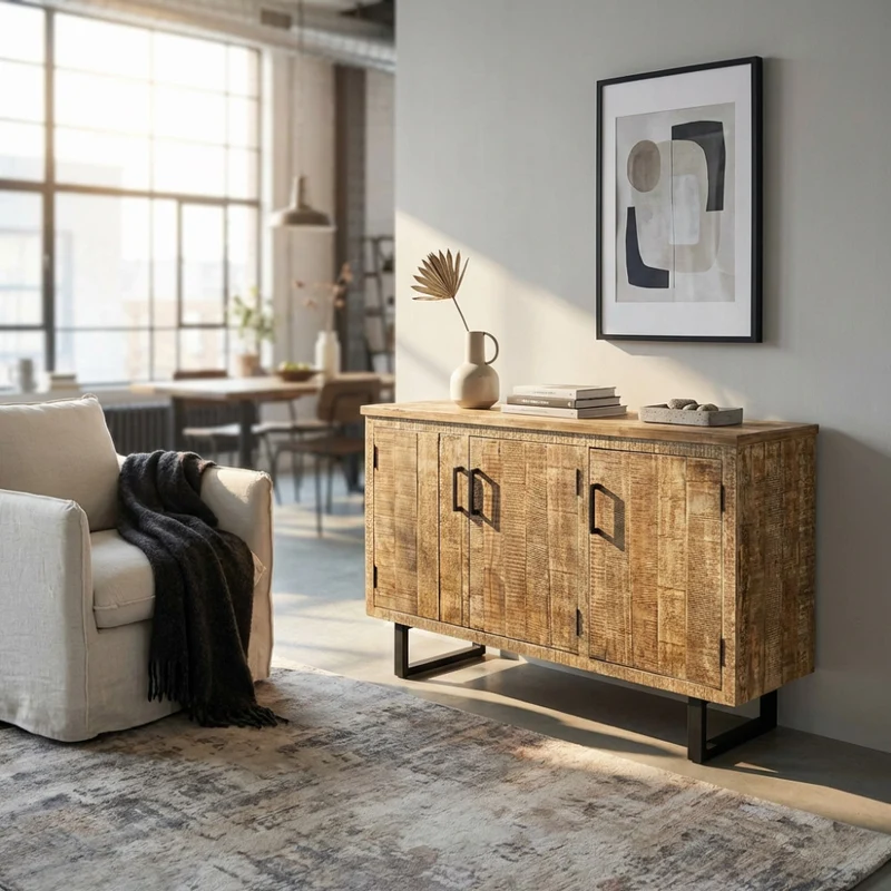 Credenza Benson in Legno Massiccio e Metallo