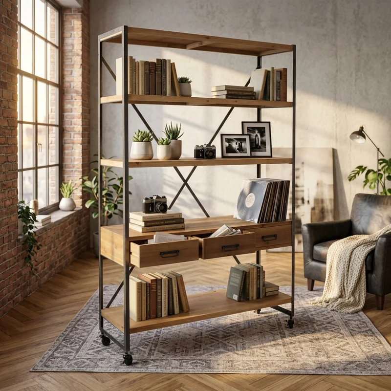 Libreria Buck con Struttura in Metallo Industriale