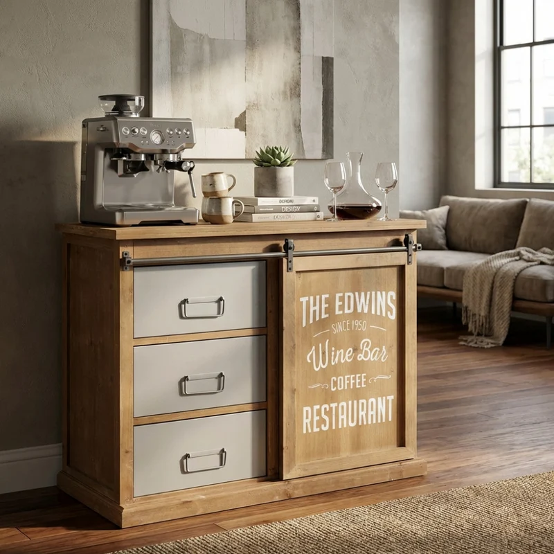 Credenza Ellery in Legno Rustico e Metallo Industriale