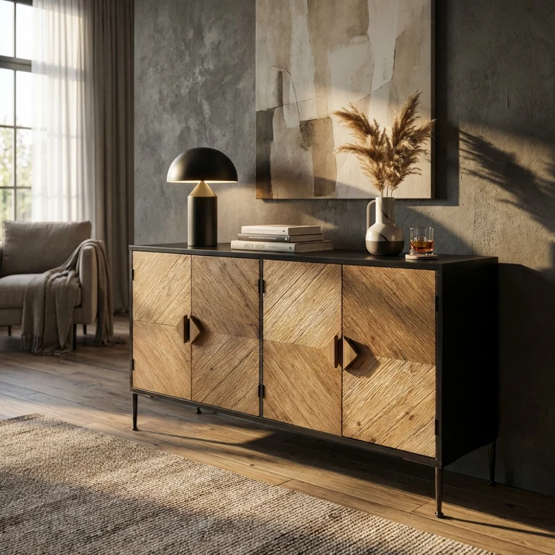 Credenza Derek con Intarsio Geometrico in Legno