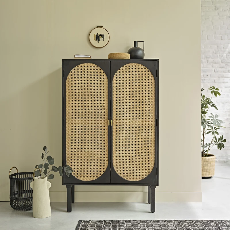 Armadio in mango massello e midollino 90 cm