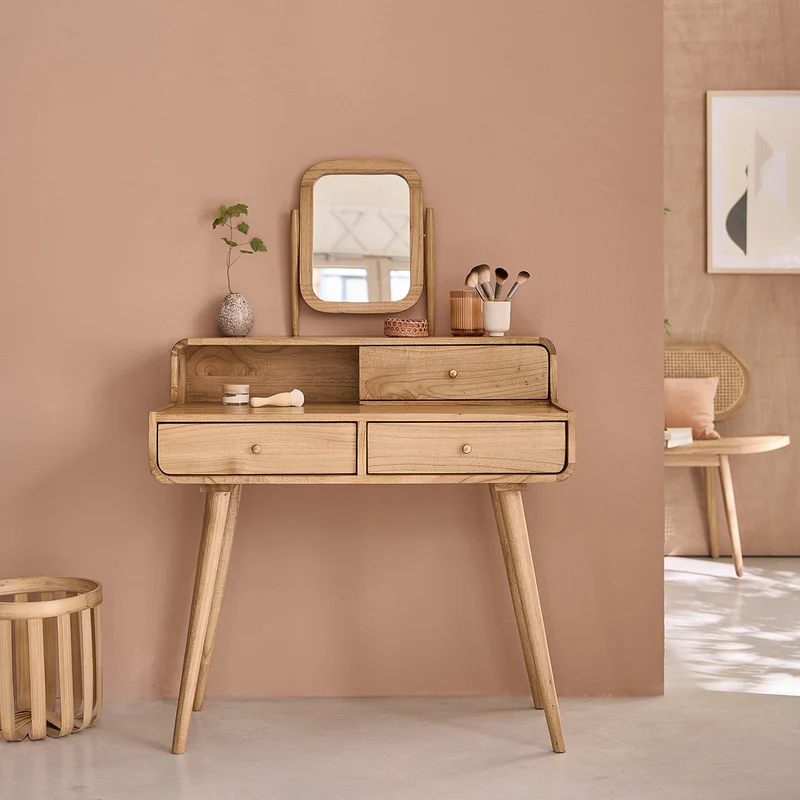 Tavolino da toilette e scrivania in mindi massello 90 cm