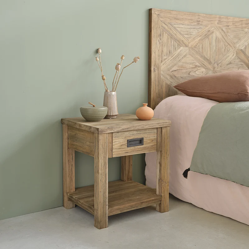 Comodino in teak massello riciclato 45 cm