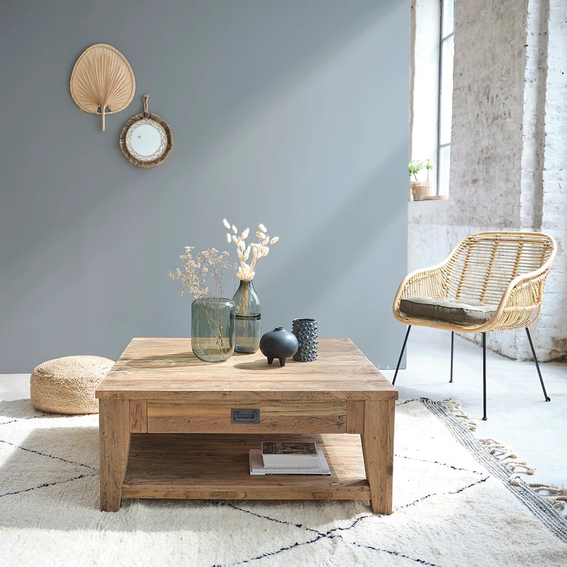Tavolino in teak massello riciclato 100 cm