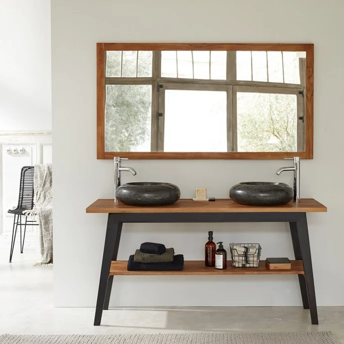 Mobile da bagno in teak massello con gambe nere 150 cm