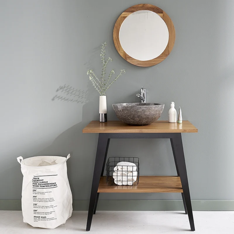 Mobile da bagno in teak massello con gambe nere 80 cm