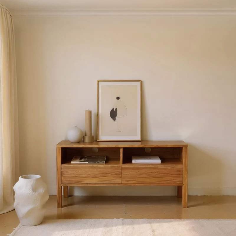 Mobile porta TV a 2 cassetti in teak massello 100 cm