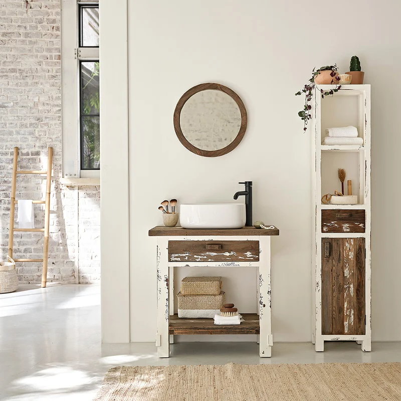 Mobile per lavabo in legno massello riciclato 80 cm