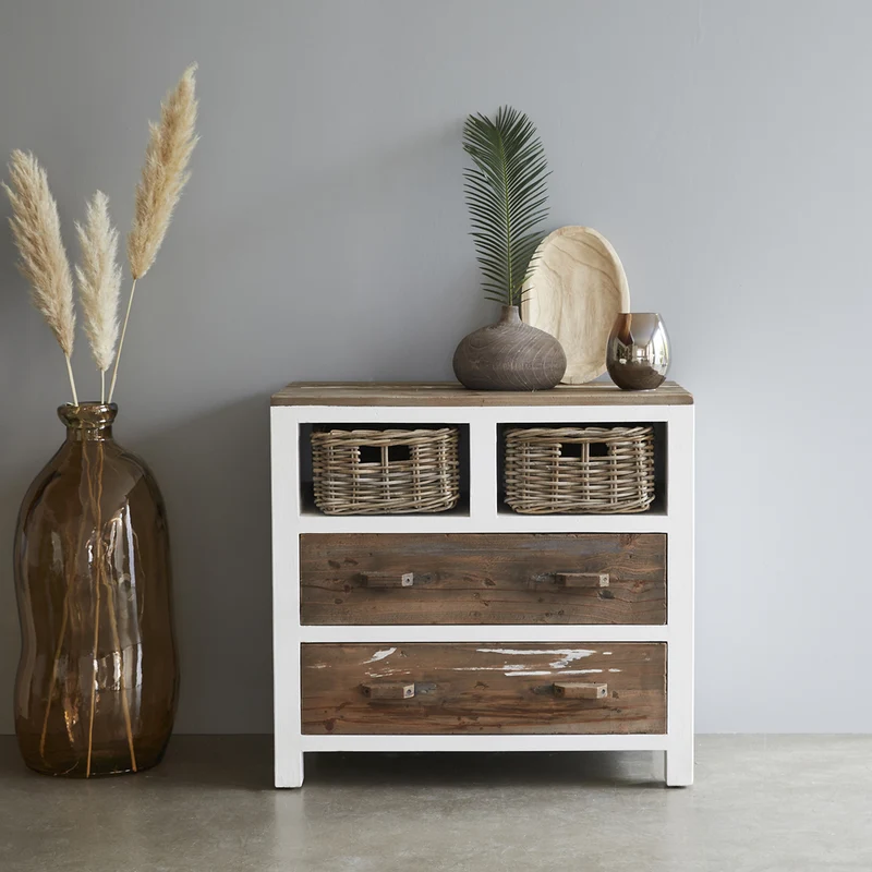 Cassettiera in legno massello riciclato da 80 cm