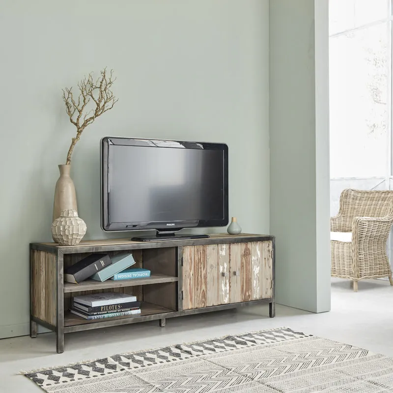 Mobile porta TV in legno massello riciclato e metallo 150 cm