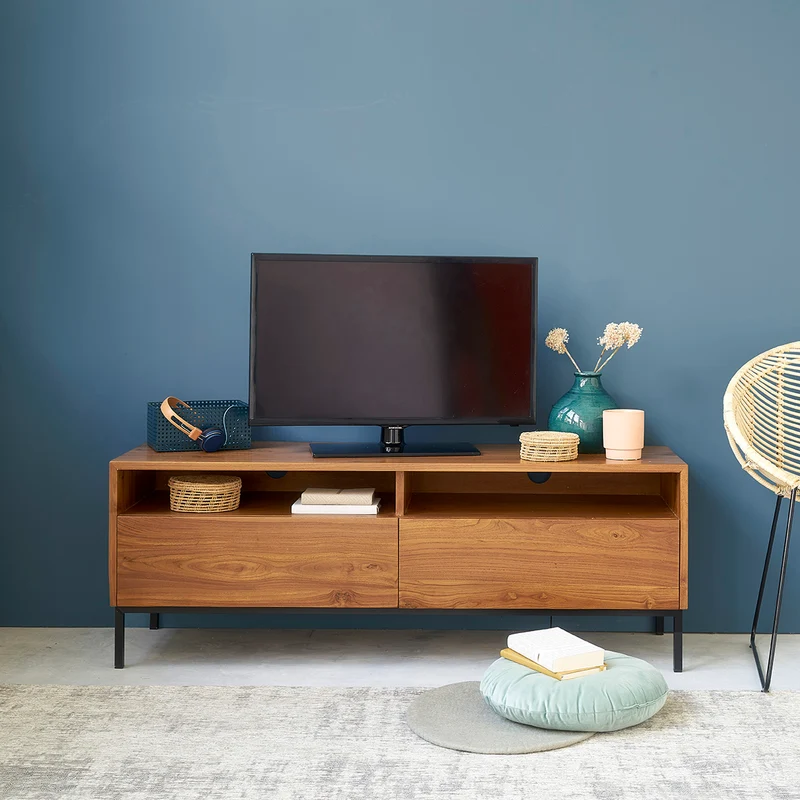 Mobile porta TV 140 cm in teak massello e metallo