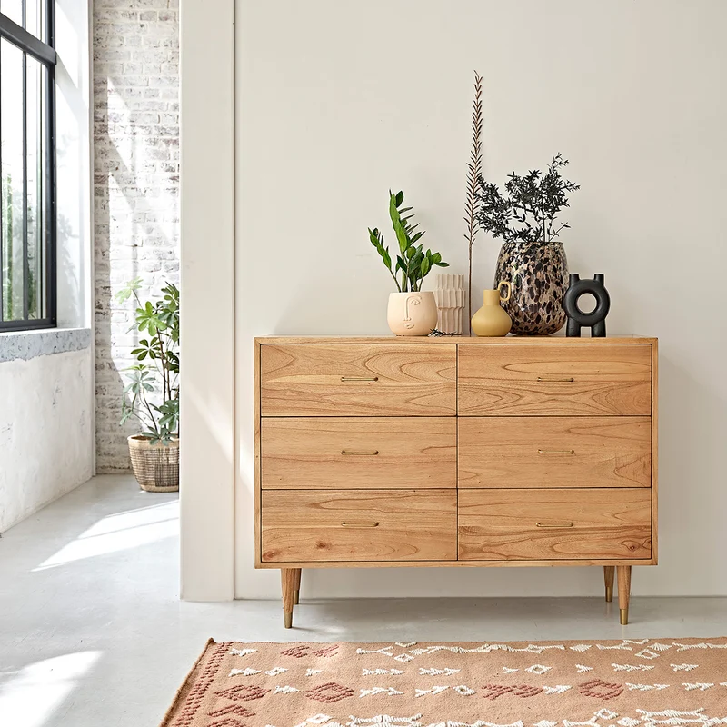 Cassettiera in mindi massello, 130 cm