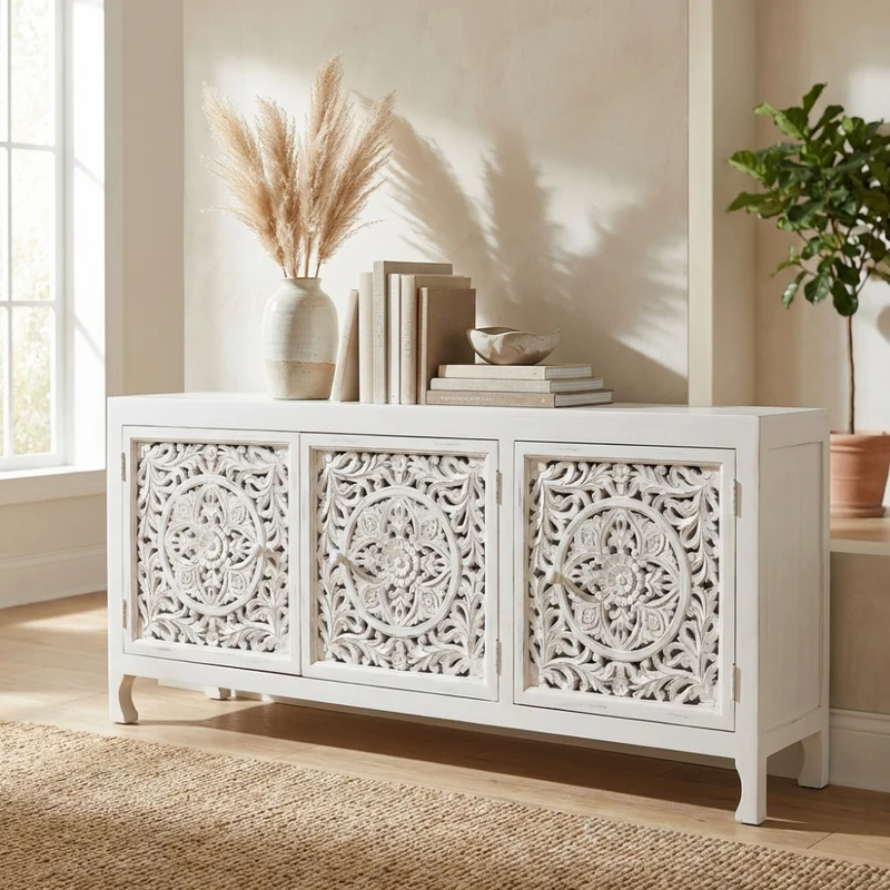 Credenza Jacob in Legno di Mango Intagliato