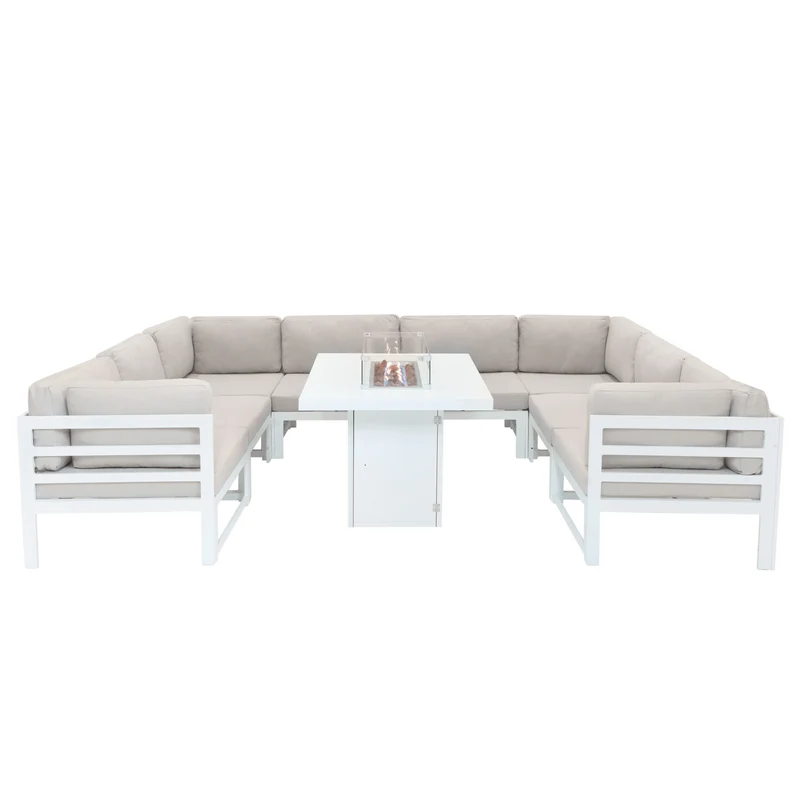 Set di Mobili da Giardino Modulari con Tavolo Braciere - Bianco