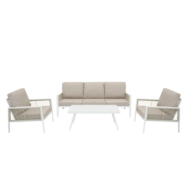 Set Divano da Giardino 4 Pezzi in Alluminio – Bianco