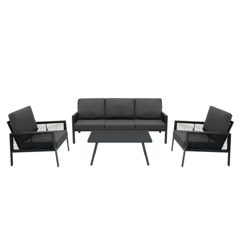 Set Divano da Giardino 4 Pezzi in Alluminio – Grigio Antracite