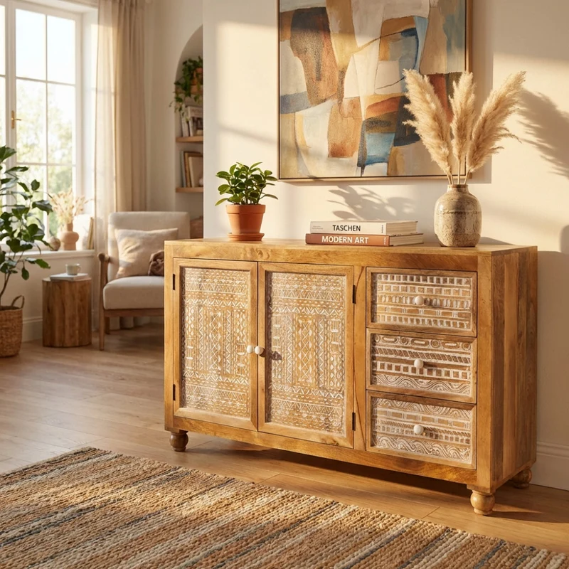 Credenza Jalen in Legno di Mango Intagliato