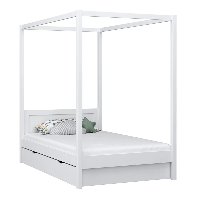 Letto singolo a baldacchino in legno con cassetto N02 bianco