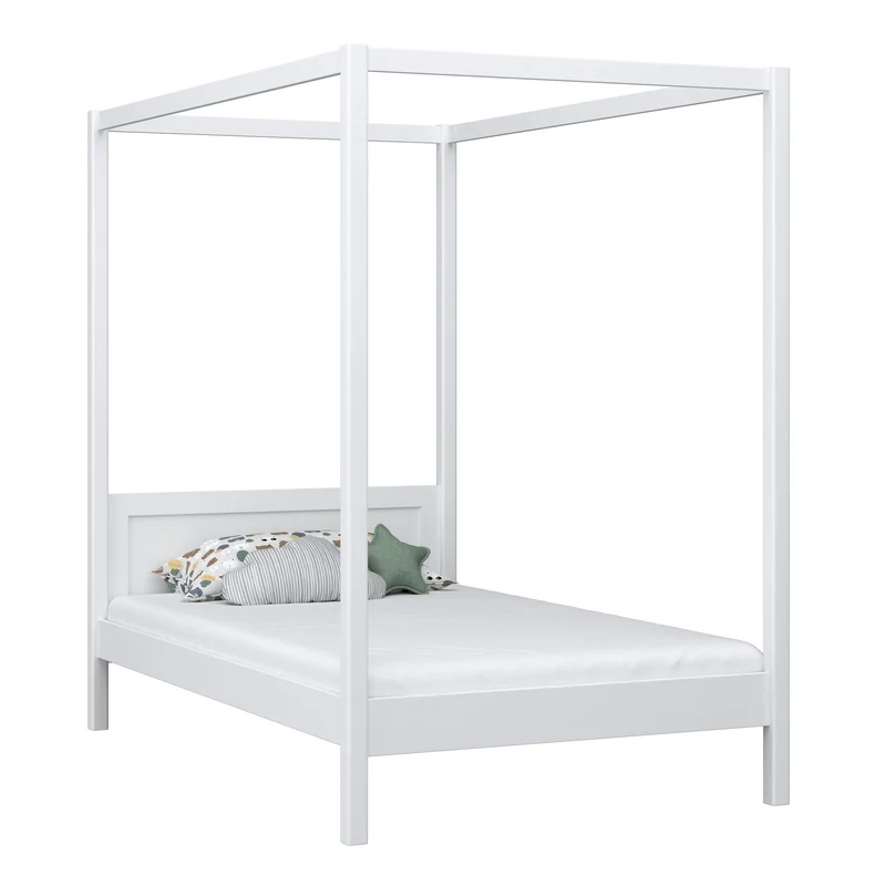 Letto singolo a baldacchino in legno N02 bianco