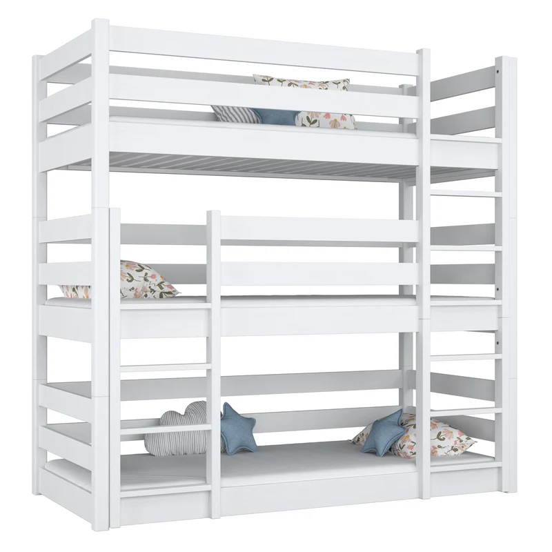 Letto a castello triplo in legno N01 bianco