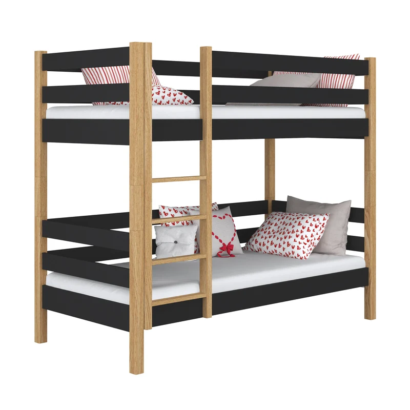 Letto a castello in legno N01 nero / rovere